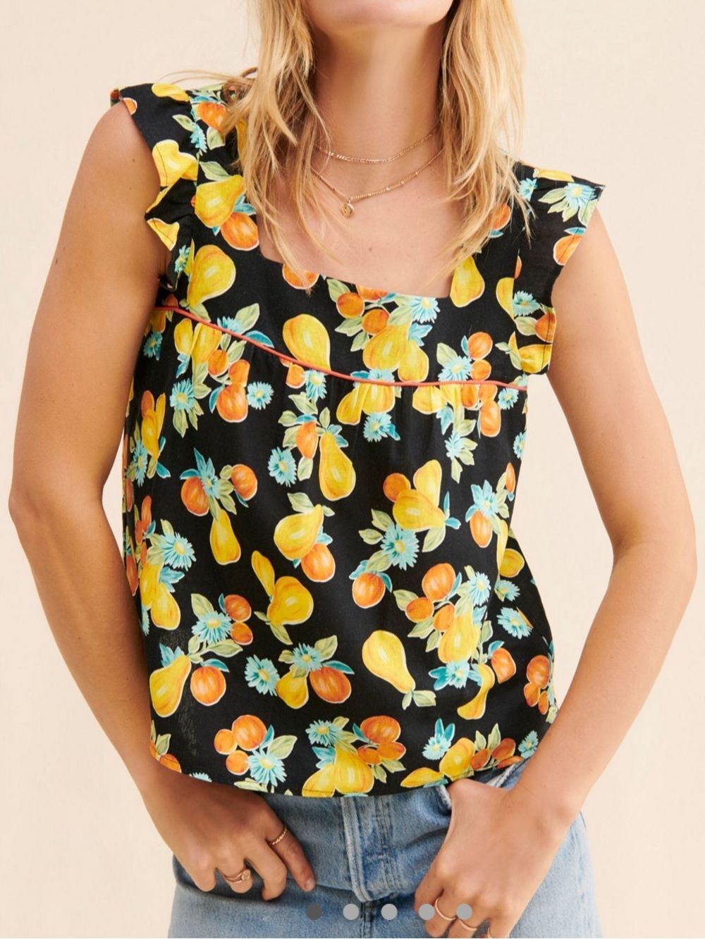 Anthropologie Greylin NWOT Gia Tropics Organic Linen Fruit Print Top Size XS